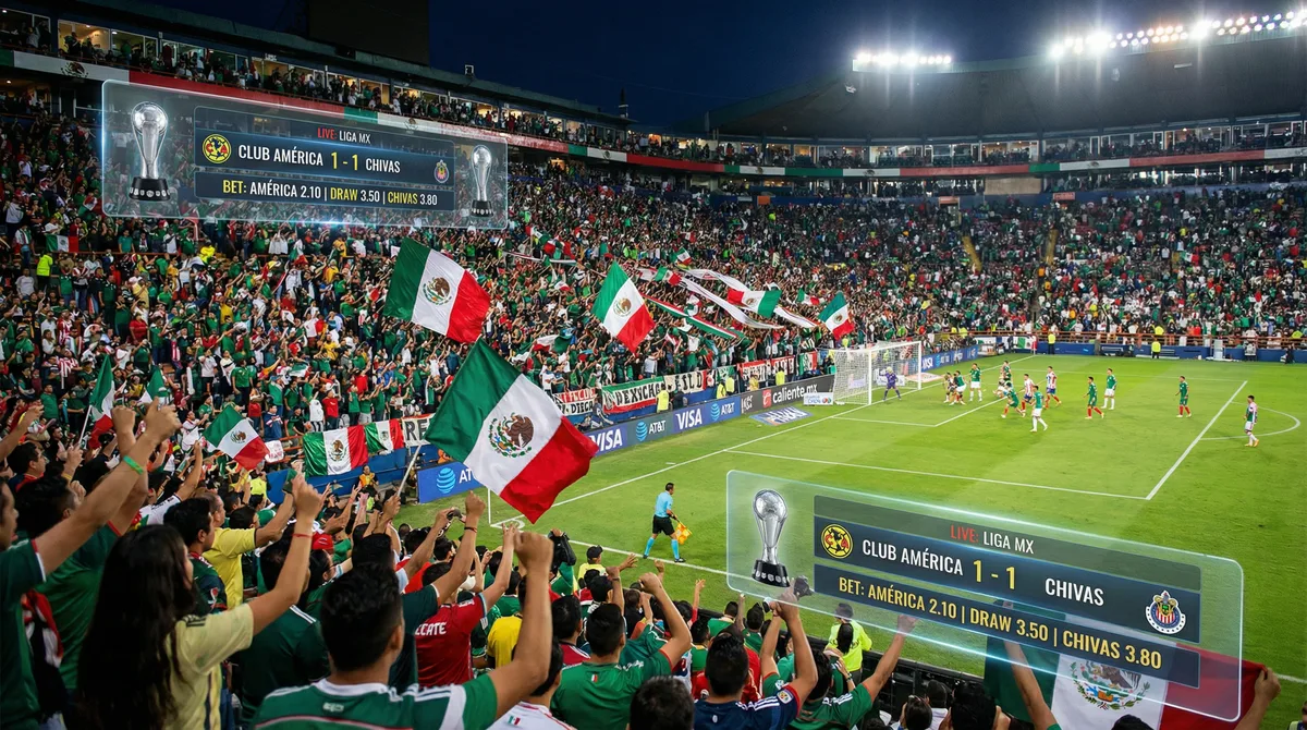 Estadio de fútbol mexicano con ambiente nocturno
